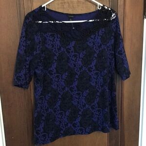 Ann Taylor Black and Purple Short Sleeve Blouse
